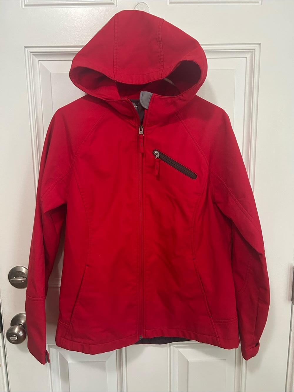 Red Hooded Utility Jacket with Zip Chest Pocket
